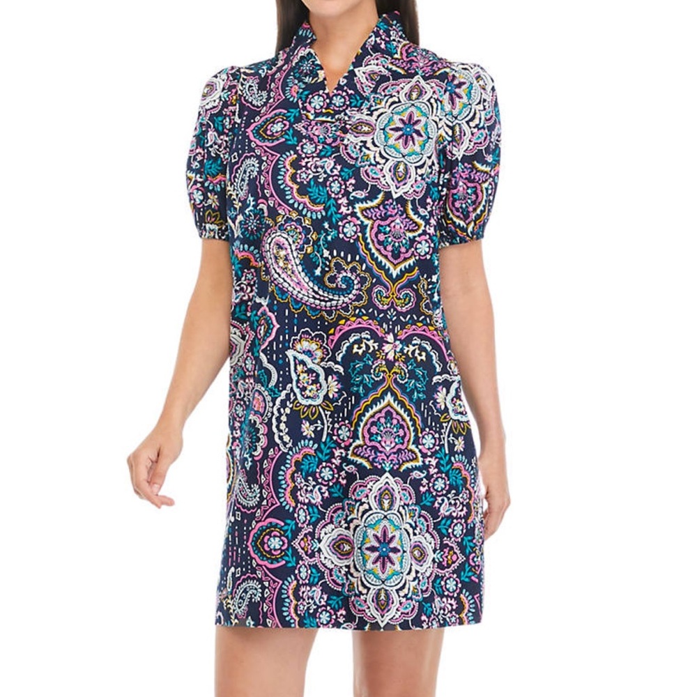 Crown & Ivy Puff Sleeve Paisley print Ruffle Neck dress Size 2X (worn once)